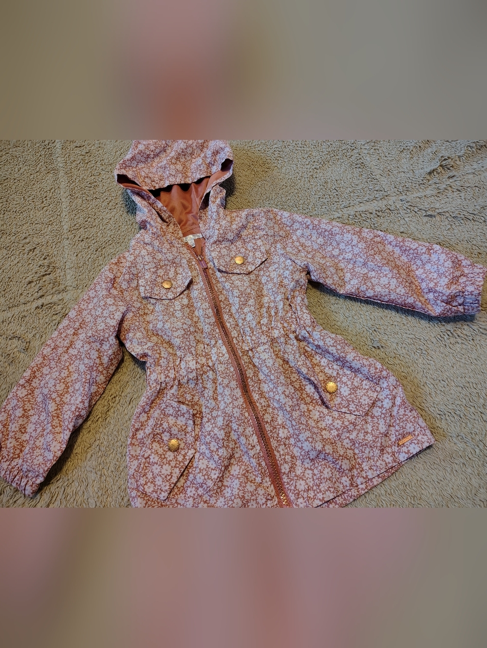 Tahari Girl Toddler Girl Floral Print Hooded Rain Jacket Lightweight Full Zip 3T